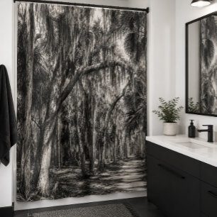 Old Florida Oak Hammock Graphite Sketch Rockledg Shower Curtain