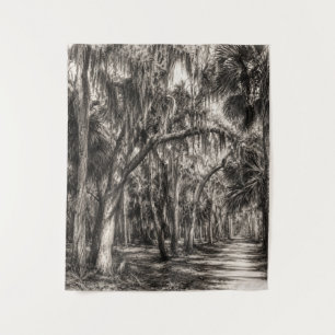 Old Florida Oak Hammock Graphite Sketch   Rockledg Tapestry