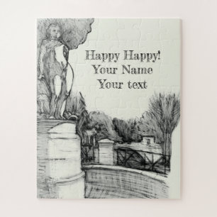 Old fountain in the park with sculpture boy jigsaw puzzle