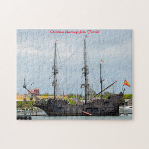 Old Galleon Ship Florida. Christmas Greetings Jigsaw Puzzle