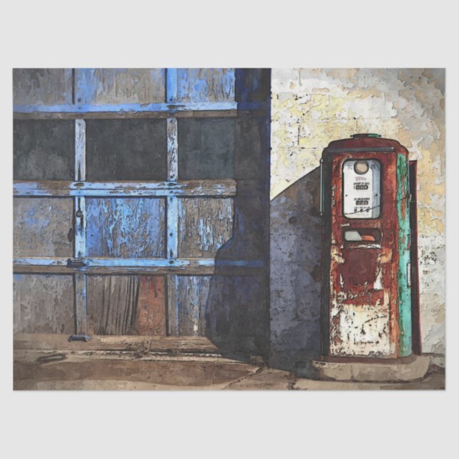Old Gas Station Decoupage Tissue Paper (Front)