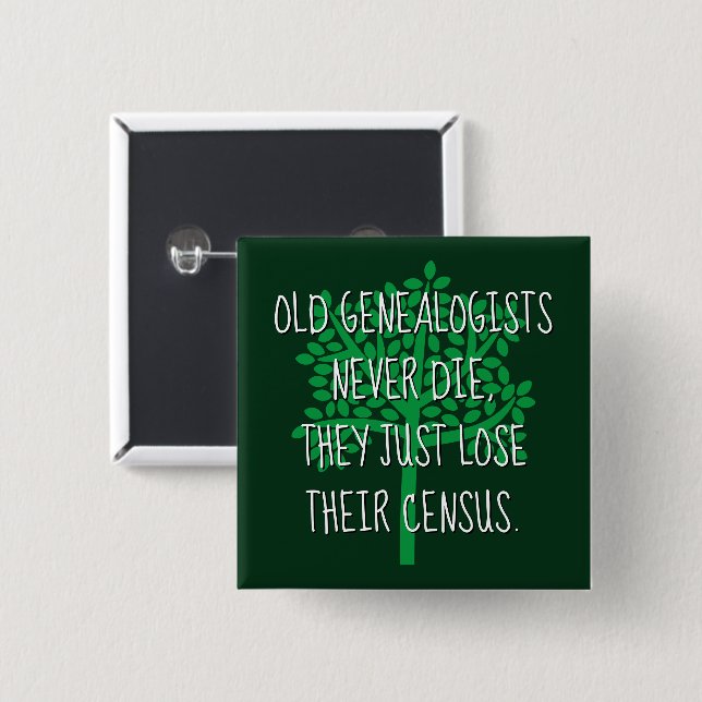 Old Genealogists Never Die 15 Cm Square Badge (Front & Back)
