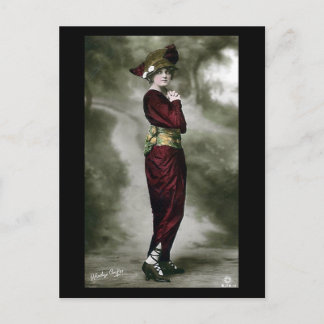 Old Glamour Postcard - Lady in Red