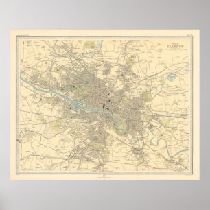 Old Glasgow Scotland Map (1912)  Poster
