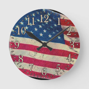 Old Glory Aged US Flag Proud Patriotic Wall Clock