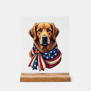 Old Glory Golden Retriever Vintage Shirt 2 Acrylic Sign