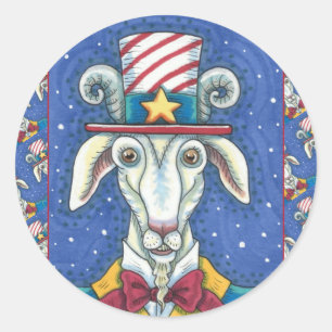 OLD GOAT UNCLE SAM, FUNNY FARM PATRIOTIC BILLYGOAT CLASSIC ROUND STICKER