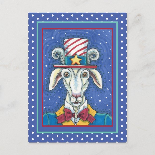 OLD GOAT UNCLE SAM, FUNNY FARM PATRIOTIC BILLYGOAT POSTCARD (Front)