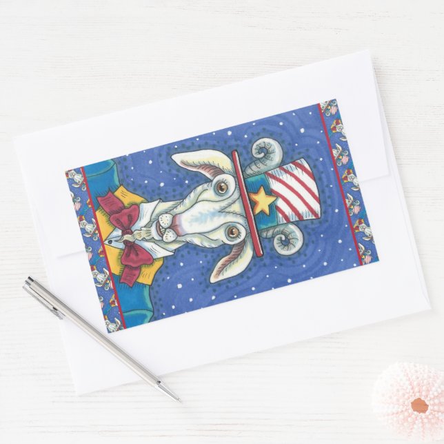 OLD GOAT UNCLE SAM, FUNNY FARM PATRIOTIC BILLYGOAT RECTANGULAR STICKER (Envelope)