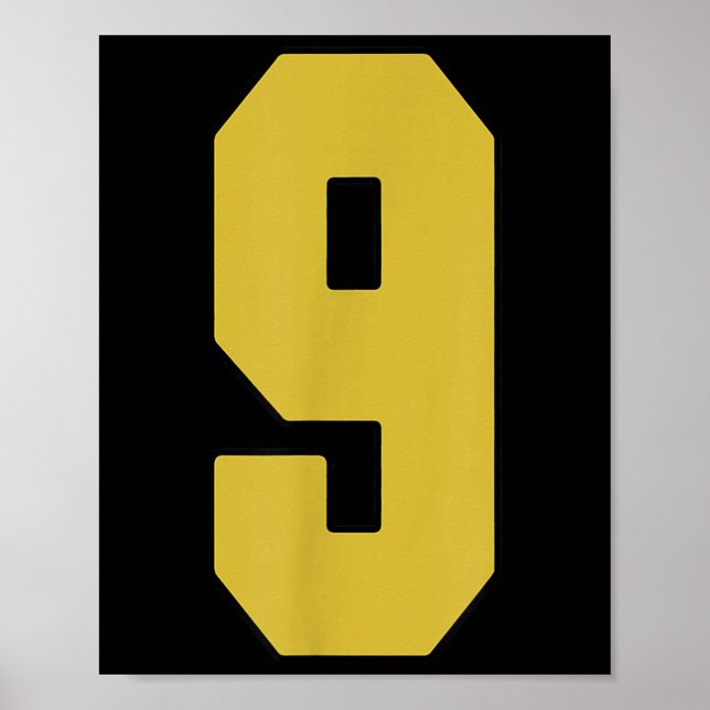 Old Gold Black Number 9 Jersey Player Uniform #9  Poster (Front)