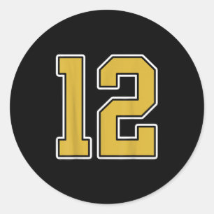 Old Gold Black White Sports Number 12 Jersey Unifo Classic Round Sticker