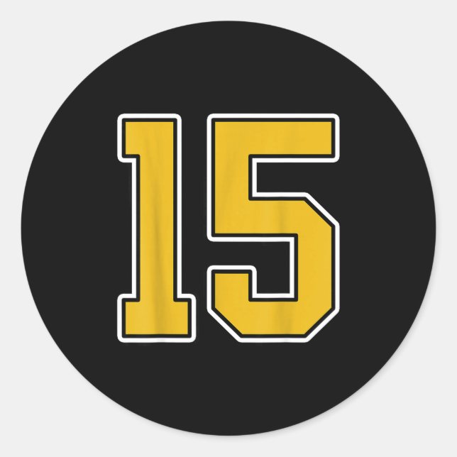 Old Gold Black White Sports Number 15 Jersey Unifo Classic Round Sticker (Front)