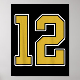 Old Gold Black White Srts Number 12 Jersey Uniform Poster