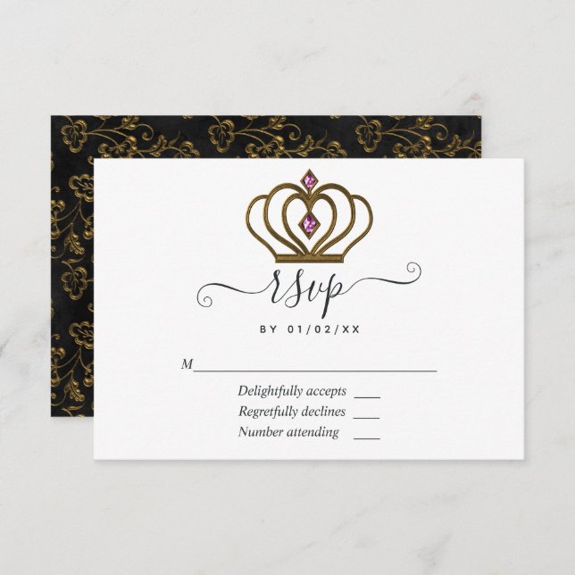Old Gold Elegance Quinceañera RSVP Card (Front/Back)