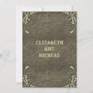 Old Gold Embossed Look Wedding Invitation