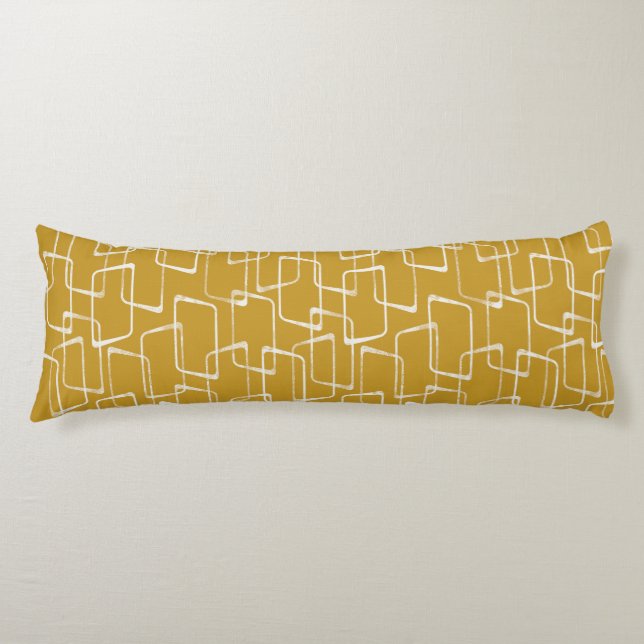 Old Gold Retro Lino Print Geometric Pattern Body Cushion (Front)
