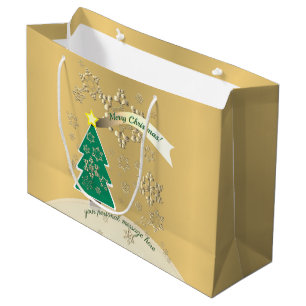 Old Gold Snowy Bronze"Merry Christmas" Large Gift Bag