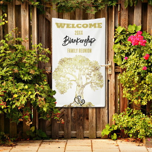 Old Gold Tree on White Family Reunion Custom  Banner
