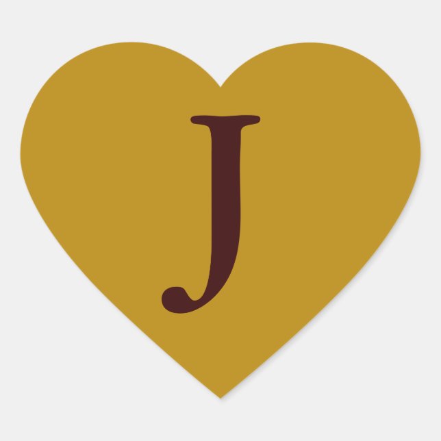 old gold with letter J Heart Sticker (Front)