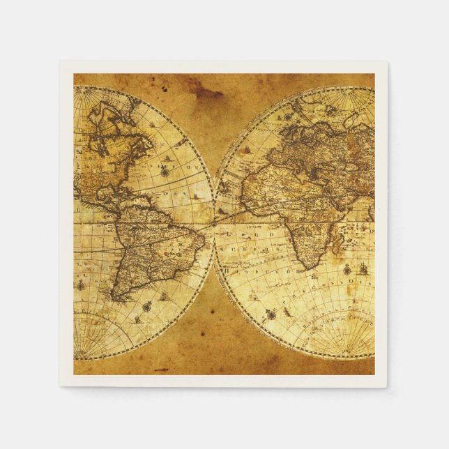 Old Golden World Map Napkin (Front)
