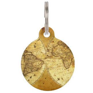 Old Golden World Map Pet Tag