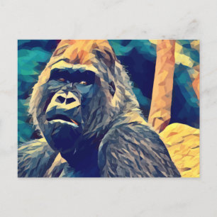 Old Gorilla Original Abstract jungle animal Art Postcard