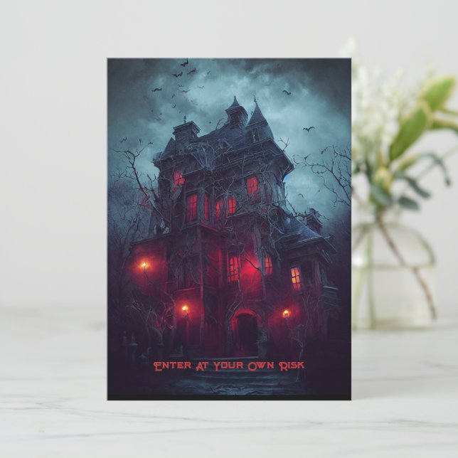 Old Gothic Mansion Halloween Party Invitation (Standing Front)