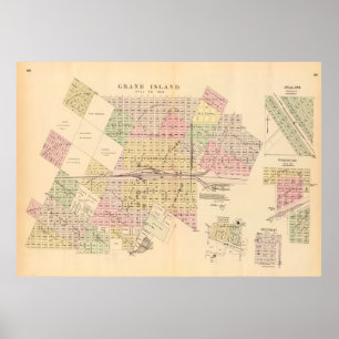 Old Grand Island NE Map (1885) Vintage Nebraska Poster
