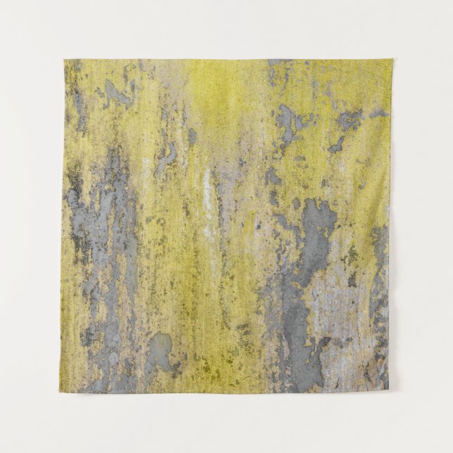 Old gray concrete wall with peeling yellow paint.  tapestry (Front)