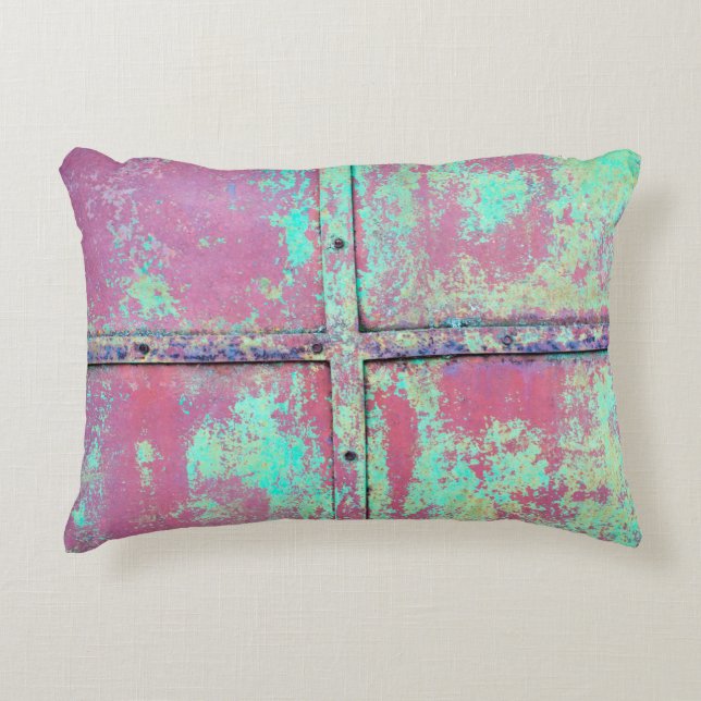 Old green painted wall with rust texture. Grunge r Decorative Cushion (Front)