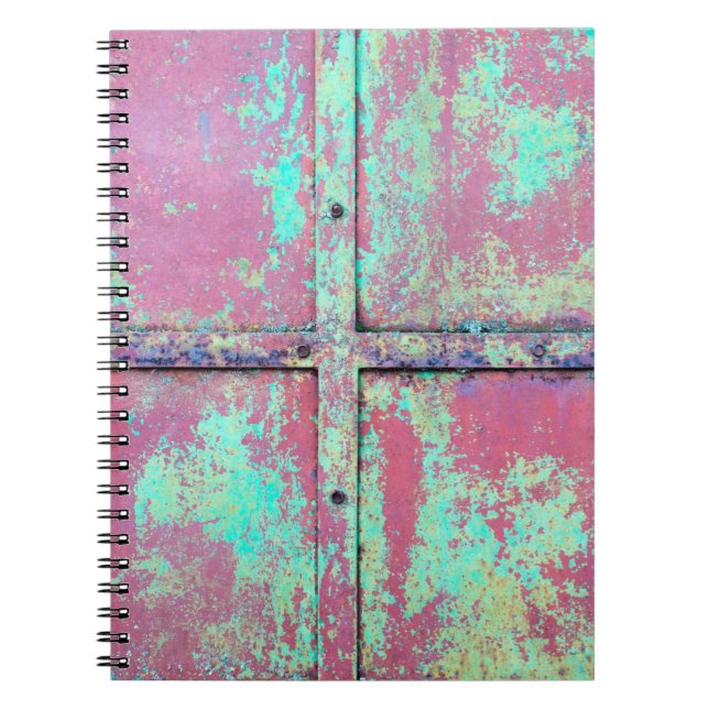 Old green painted wall with rust texture. Grunge r Notebook (Front)