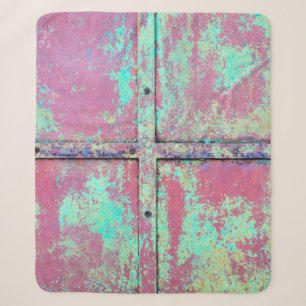 Old green painted wall with rust texture. Grunge r Sherpa Blanket