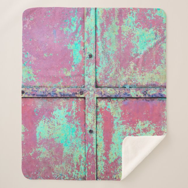 Old green painted wall with rust texture. Grunge r Sherpa Blanket (Front)