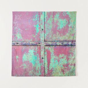 Old green painted wall with rust texture. Grunge r Tapestry