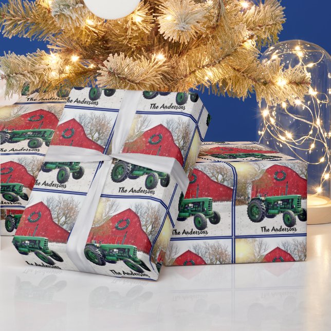 Old Green Tractor Christmas   Wrapping Paper (Holidays)