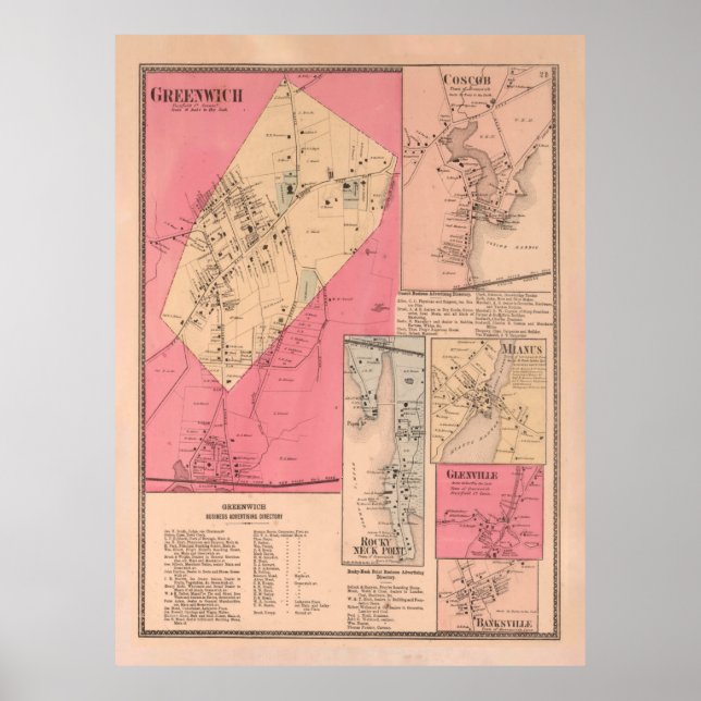 Old Greenwich CT Map (1867) Vintage Connecticut  Poster (Front)