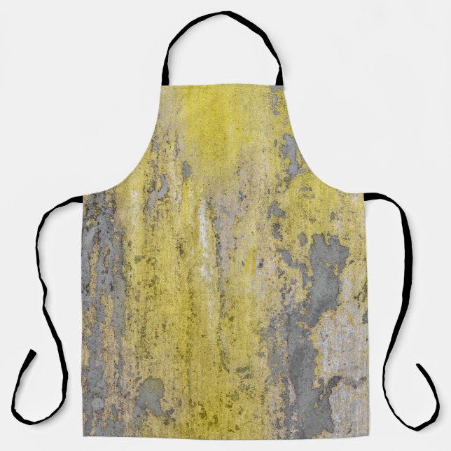 Old grey concrete wall with peeling yellow paint.  apron (Front)
