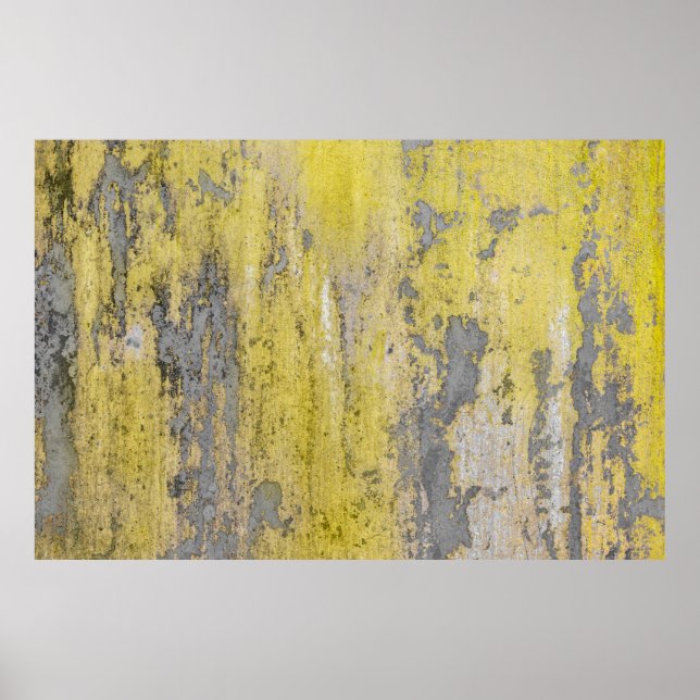 Old grey concrete wall with peeling yellow paint.  poster (Front)