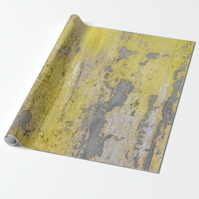 Old grey concrete wall with peeling yellow paint.  wrapping paper (Unrolled)