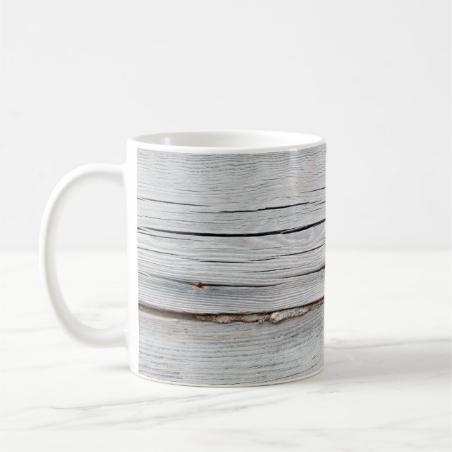 Old grey wooden plank wall textureabstract,backgro coffee mug (Left)