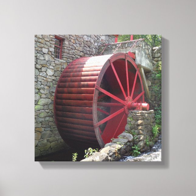 Old Grist Mill - Red Water Wheel, Sudbury, MA Canvas Print (Front)