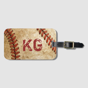 Old Grunge Baseball Personalised Monogram Initials Luggage Tag