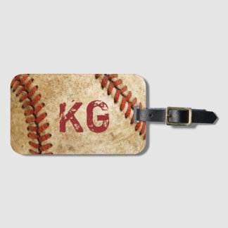Old Grunge Baseball Personalised Monogram Initials Luggage Tag
