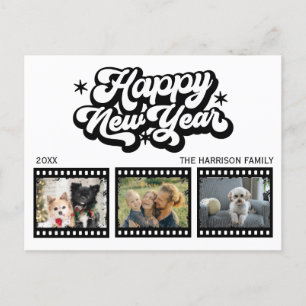 Old Grunge Film Three Photos New Year Postcard