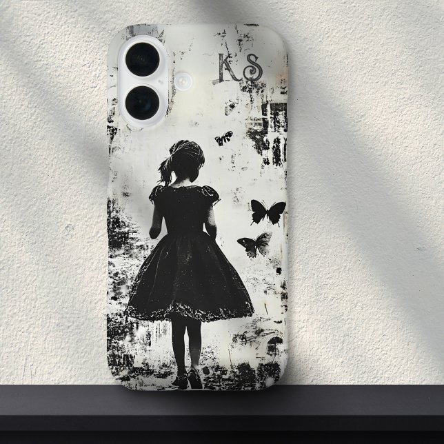 Old Grunge Girl Silhouette Butterfly Monogram  Case-Mate iPhone Case (Creator Uploaded)