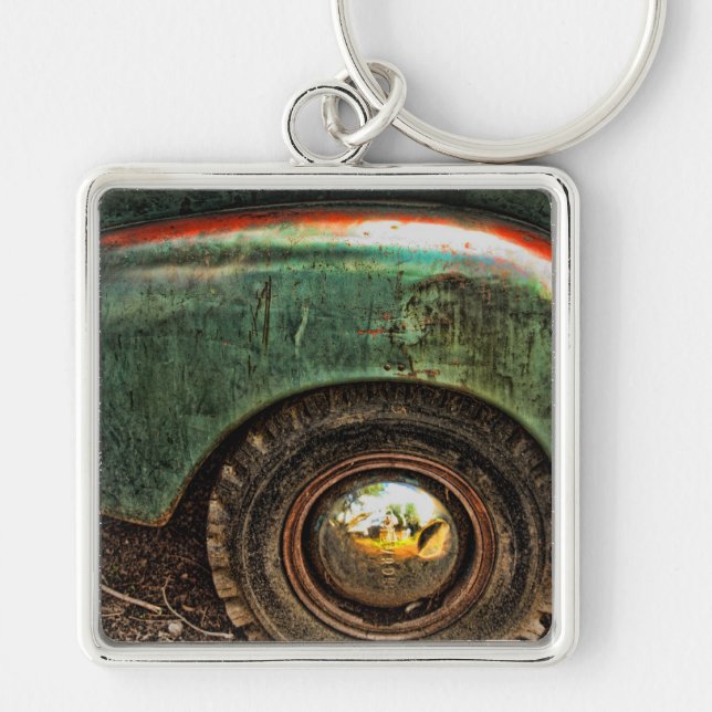 Old Grungy Green Truck -Keychain Key Ring (Front)