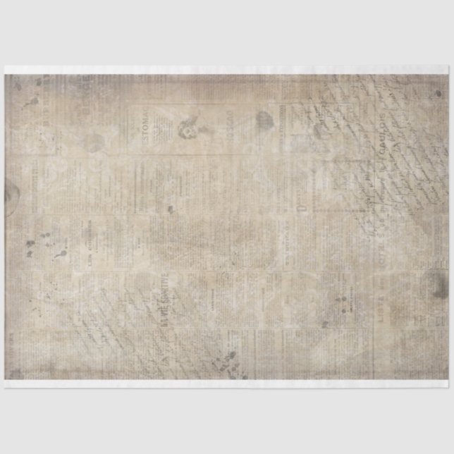 Old Grungy Vintage Yellow Newspaper Tissue Paper (Front)