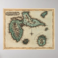 Old Guadeloupe Island Map (1823) Vintage Gwadloup 