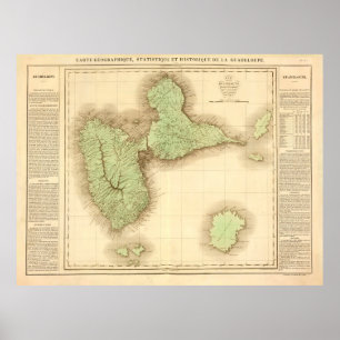 Old Guadeloupe Island Map (1825) Vintage Gwadloup Poster