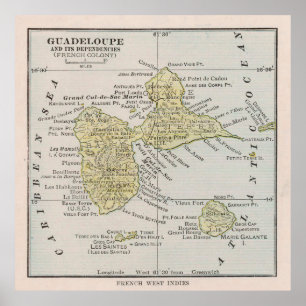 Old Guadeloupe Island Map (1912) Vintage Gwadloup  Poster